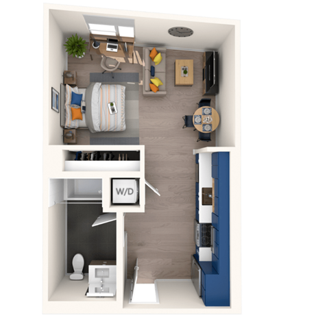 Floor plan for studio, 1 bath, 528 sqft